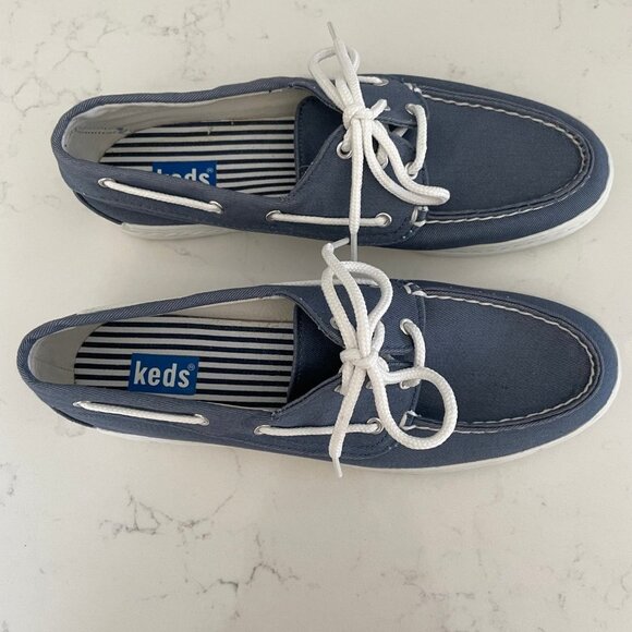 Keds Charter Nautical Casual Slip On Canvas Deck Shoes Blue + White Sz 7.5 - Picture 3 of 11